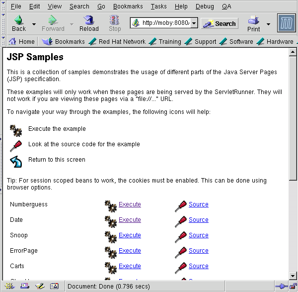 Screencap of the JSP Samples